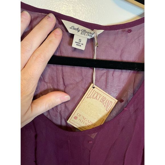 *Lucky Brand burgundy boho sheer blouse size S - Picture 7 of 8